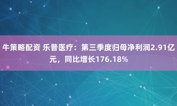 牛策略配资 乐普医疗：第三季度归母净利润2.91亿元，同比增长176.18%